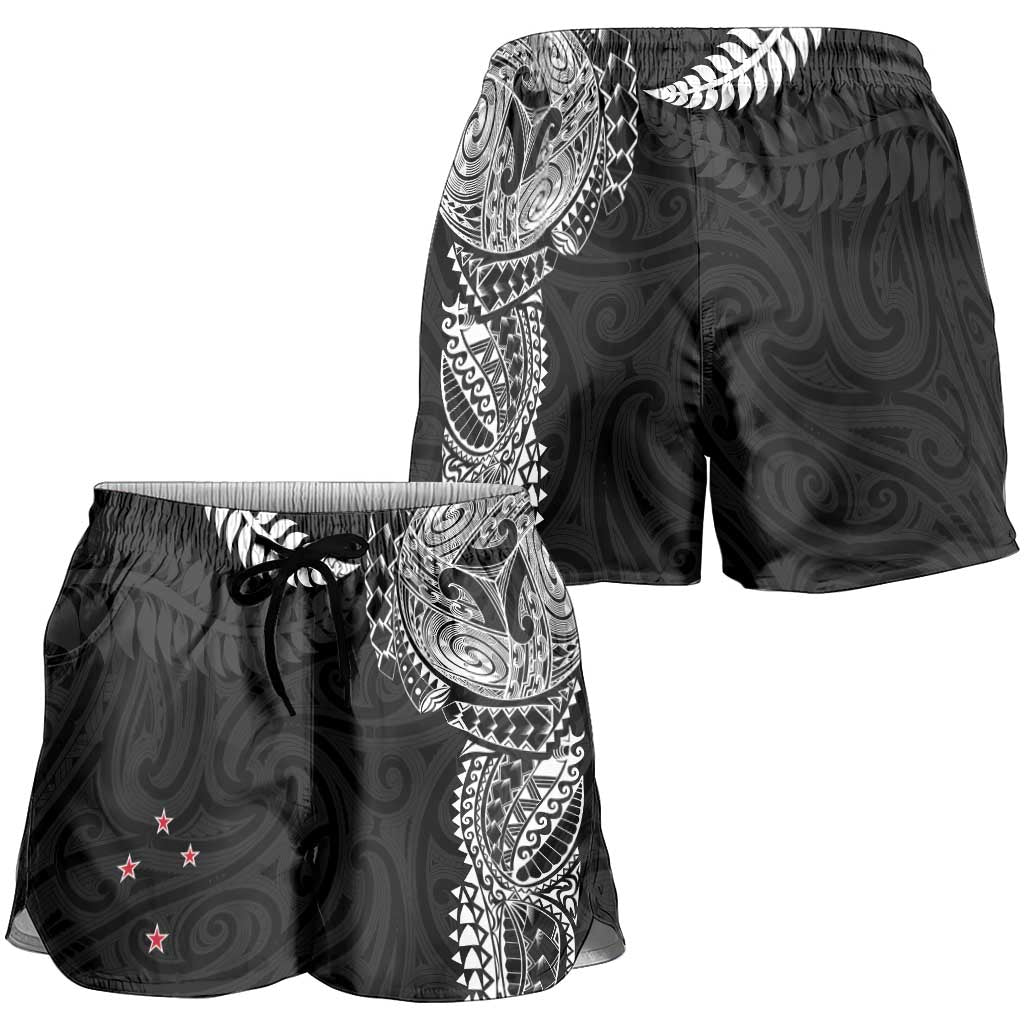 Aotearoa Volleyball Shorts for Women Silver Ferns and Maori Tribal Black