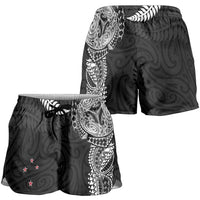 Aotearoa Volleyball Shorts for Women Silver Ferns and Maori Tribal Black