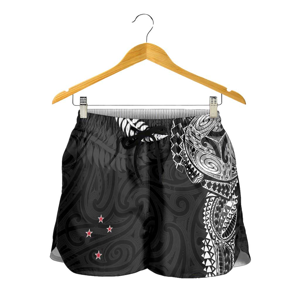 Aotearoa Volleyball Shorts for Women Silver Ferns and Maori Tribal Black