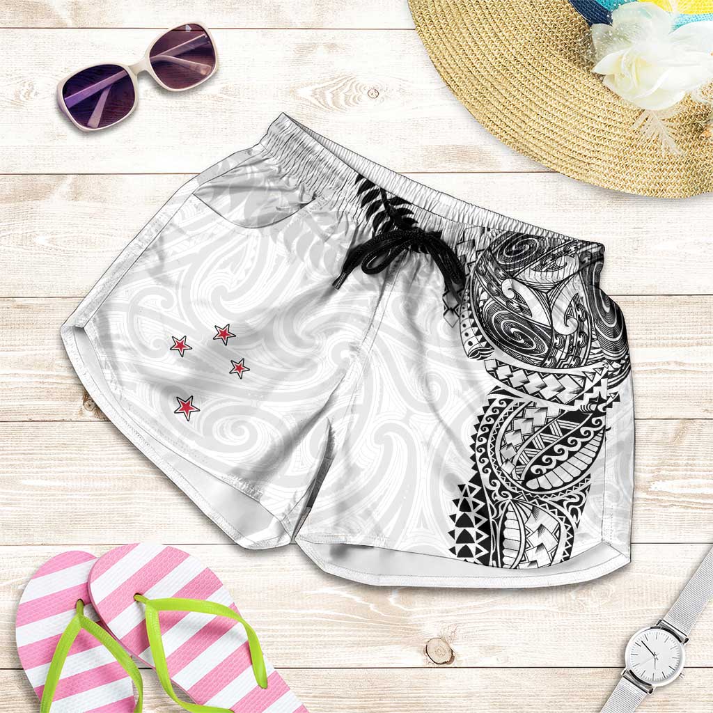 Aotearoa Volleyball Shorts for Women Silver Ferns and Maori Tribal White