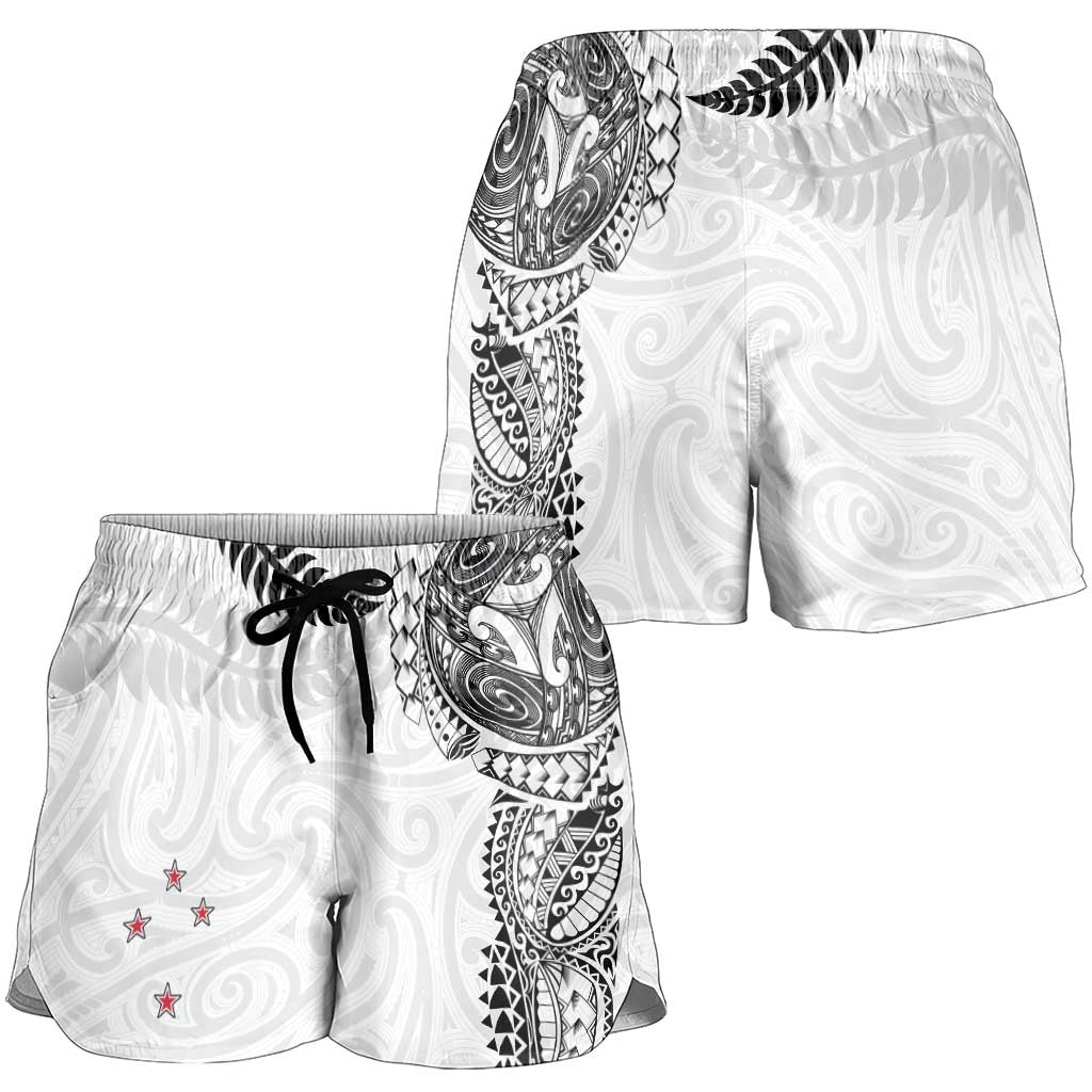 Aotearoa Volleyball Shorts for Women Silver Ferns and Maori Tribal White