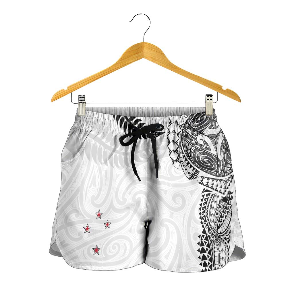Aotearoa Volleyball Shorts for Women Silver Ferns and Maori Tribal White