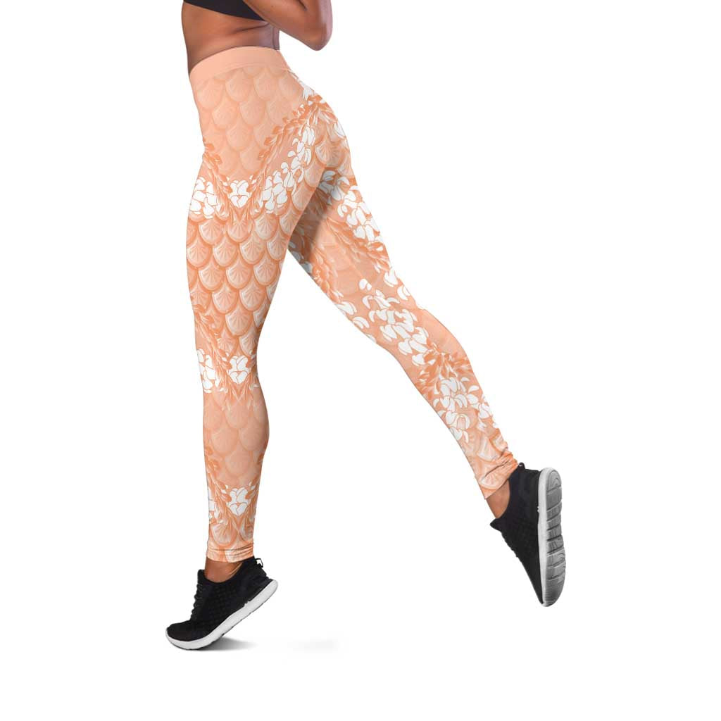 Apricot Mermaid Puakenikeni Maile Lei Leggings LT01 Apricot - Polynesian Pride