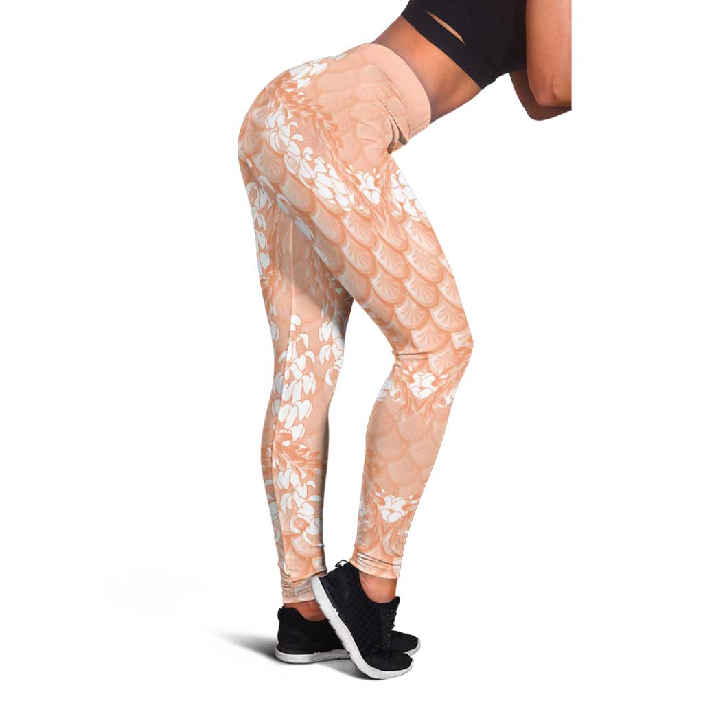 Apricot Mermaid Puakenikeni Maile Lei Leggings LT01 - Polynesian Pride