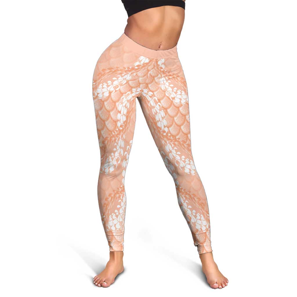 Apricot Mermaid Puakenikeni Maile Lei Leggings LT01 - Polynesian Pride