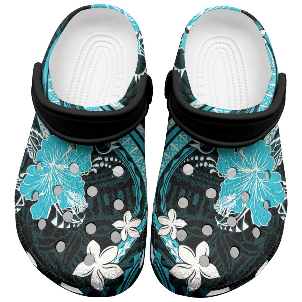 Aqua Polynesian Pattern With Tropical Flowers Clogs Shoes - Polynesian Pride