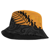 Australia New Zealand Rugby Bucket Hat Gold Aboriginal Wallabies and Maori Black Fern - Polynesian Pride