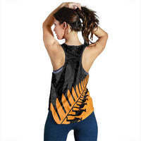 Australia New Zealand Rugby Women Racerback Tank Gold Aboriginal Wallabies and Maori Black Fern - Polynesian Pride