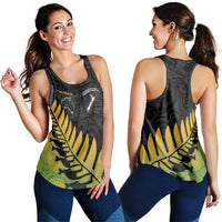 Australia New Zealand Rugby Women Racerback Tank Gradient Aboriginal Wallabies and Maori Black Fern - Polynesian Pride