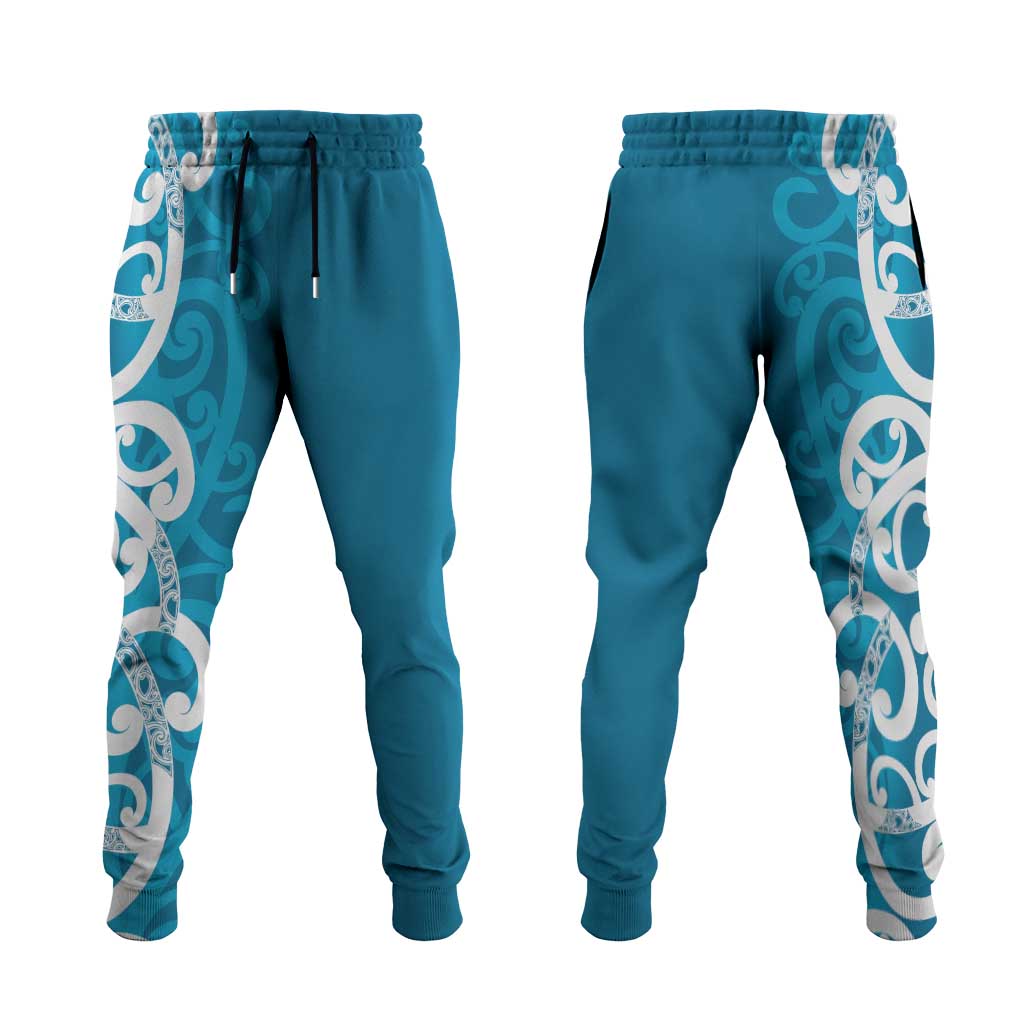 Azure Blue Maori Jogger Pants Koru Kowhaiwhai