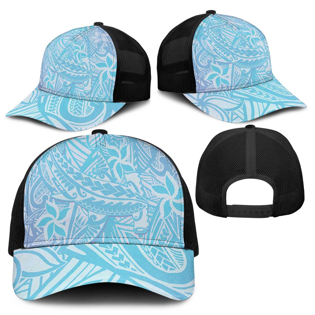Baby Blue Gradient Polynesia Baseball Net Cap Hawaiian Tribal Hammerhead Shark Tattoo - Polynesian Pride