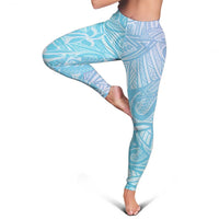 Baby Blue Gradient Polynesia Leggings Hawaiian Tribal Hammerhead Shark Tattoo - Polynesian Pride