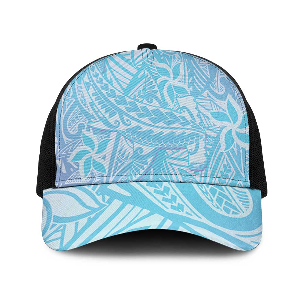 Baby Blue Gradient Polynesia Mesh Trucker Cap Hawaiian Tribal Hammerhead Shark Tattoo - Polynesian Pride