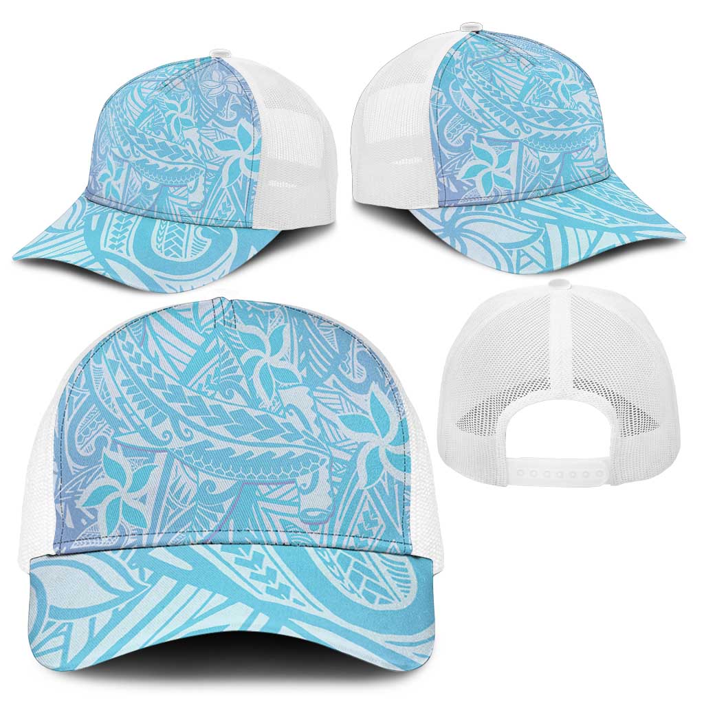 Baby Blue Gradient Polynesia Mesh Trucker Cap Hawaiian Tribal Hammerhead Shark Tattoo - Polynesian Pride