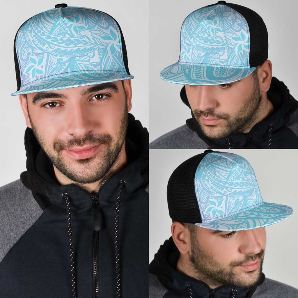 Baby Blue Gradient Polynesia Mesh Trucker Cap Hawaiian Tribal Hammerhead Shark Tattoo - Polynesian Pride
