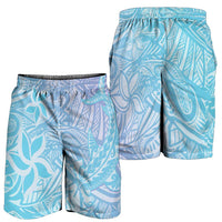 Baby Blue Gradient Polynesia Shorts for Men Hawaiian Tribal Hammerhead Shark Tattoo - Polynesian Pride