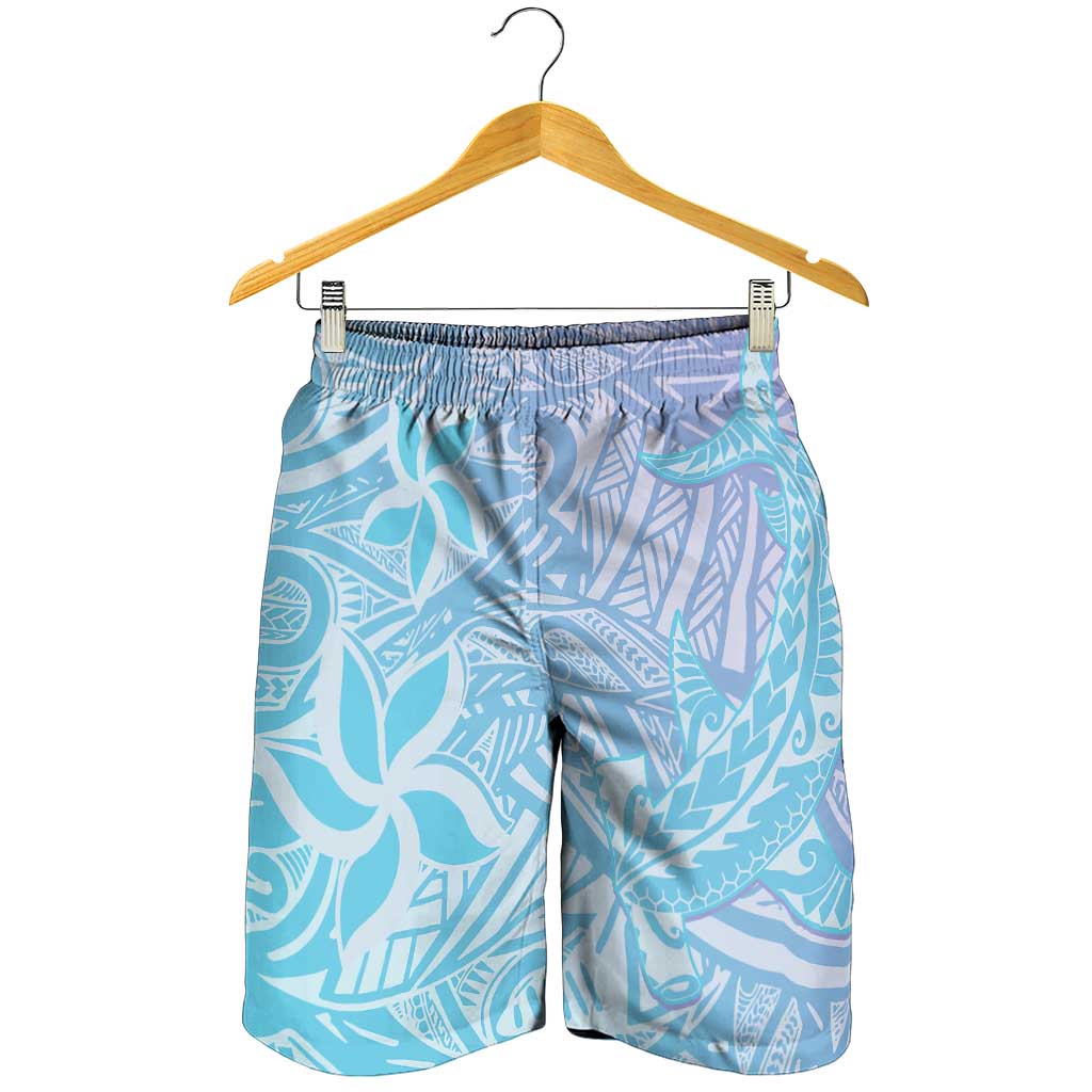 Baby Blue Gradient Polynesia Shorts for Men Hawaiian Tribal Hammerhead Shark Tattoo - Polynesian Pride