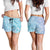 Baby Blue Gradient Polynesia Shorts for Women Hawaiian Tribal Hammerhead Shark Tattoo - Polynesian Pride