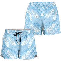Baby Blue Mermaid Puakenikeni Maile Lei Shorts for Women LT01 - Polynesian Pride