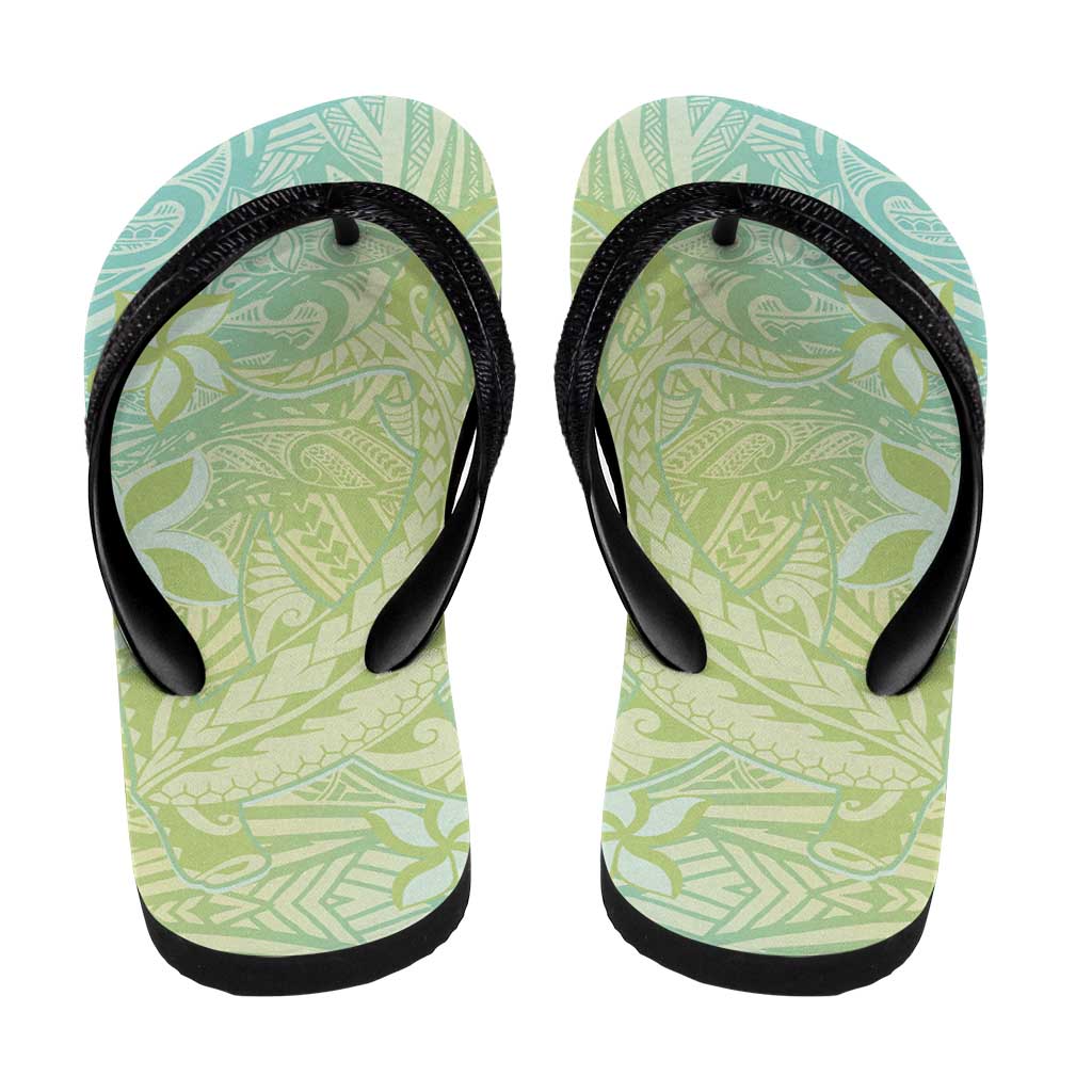 Baby Green Gradient Polynesia Flip Flops Hawaiian Tribal Hammerhead Shark Tattoo - Polynesian Pride