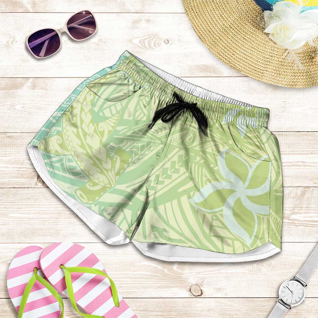Baby Green Gradient Polynesia Shorts for Women Hawaiian Tribal Hammerhead Shark Tattoo - Polynesian Pride