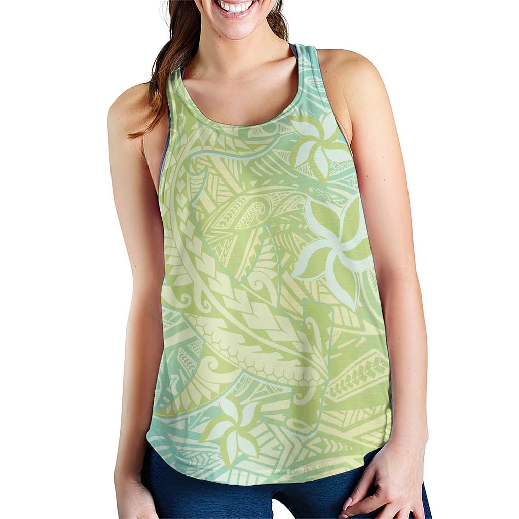 Baby Green Gradient Polynesia Women Racerback Tank Hawaiian Tribal Hammerhead Shark Tattoo - Polynesian Pride