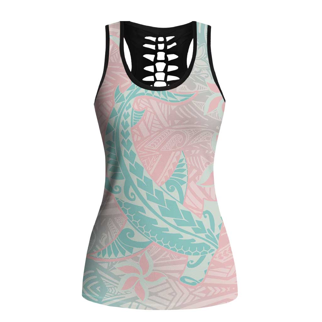 Baby Pink Gradient Polynesia Hollow Tank Top Hawaiian Tribal Hammerhead Shark Tattoo - Polynesian Pride