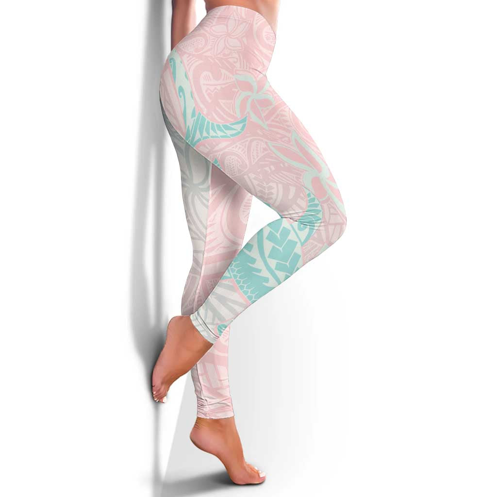 Baby Pink Gradient Polynesia Leggings Hawaiian Tribal Hammerhead Shark Tattoo - Polynesian Pride