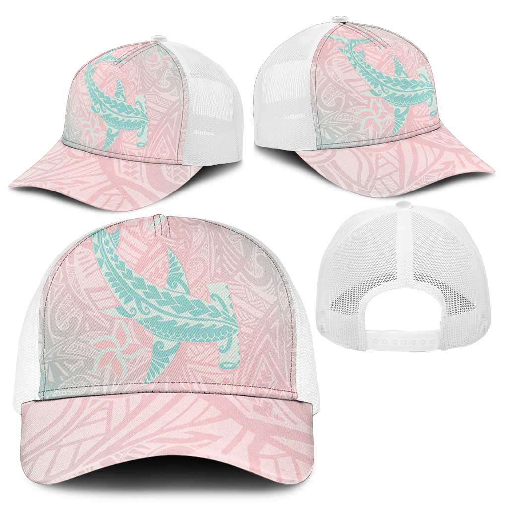 Baby Pink Gradient Polynesia Mesh Trucker Cap Hawaiian Tribal Hammerhead Shark Tattoo - Polynesian Pride