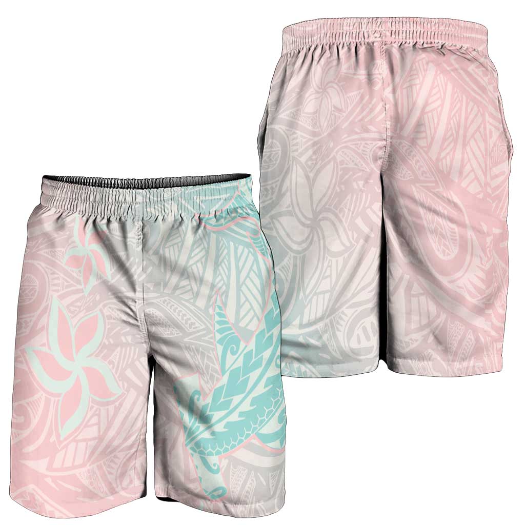 Baby Pink Gradient Polynesia Shorts for Men Hawaiian Tribal Hammerhead Shark Tattoo - Polynesian Pride