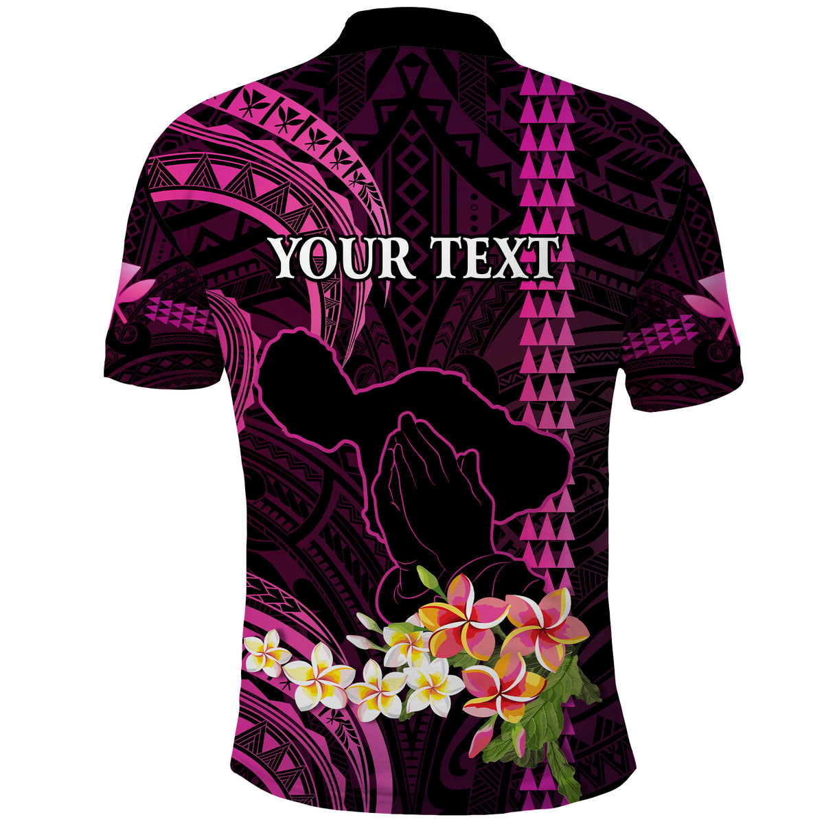 Personalised Hawaii Polo Shirt Pray For Maui Hawaiian Plumeria Pattern Pink Version LT14 - Polynesian Pride