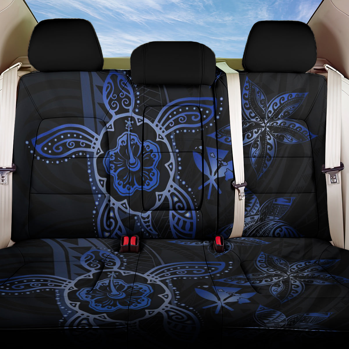 Kanaka Map Hibiscus Plumeria Turtle Art Blue Polynesian Back Car Seat Cover LT7