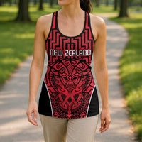 Basketball New Zealand Hollow Tank Top Red Maori Ta Moko Indigenous - Polynesian Pride