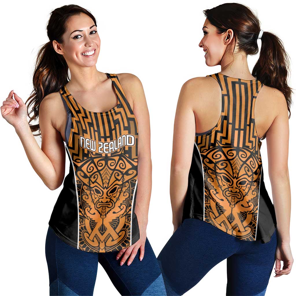 Basketball New Zealand Women Racerback Tank Gold Maori Ta Moko Indigenous - Polynesian Pride