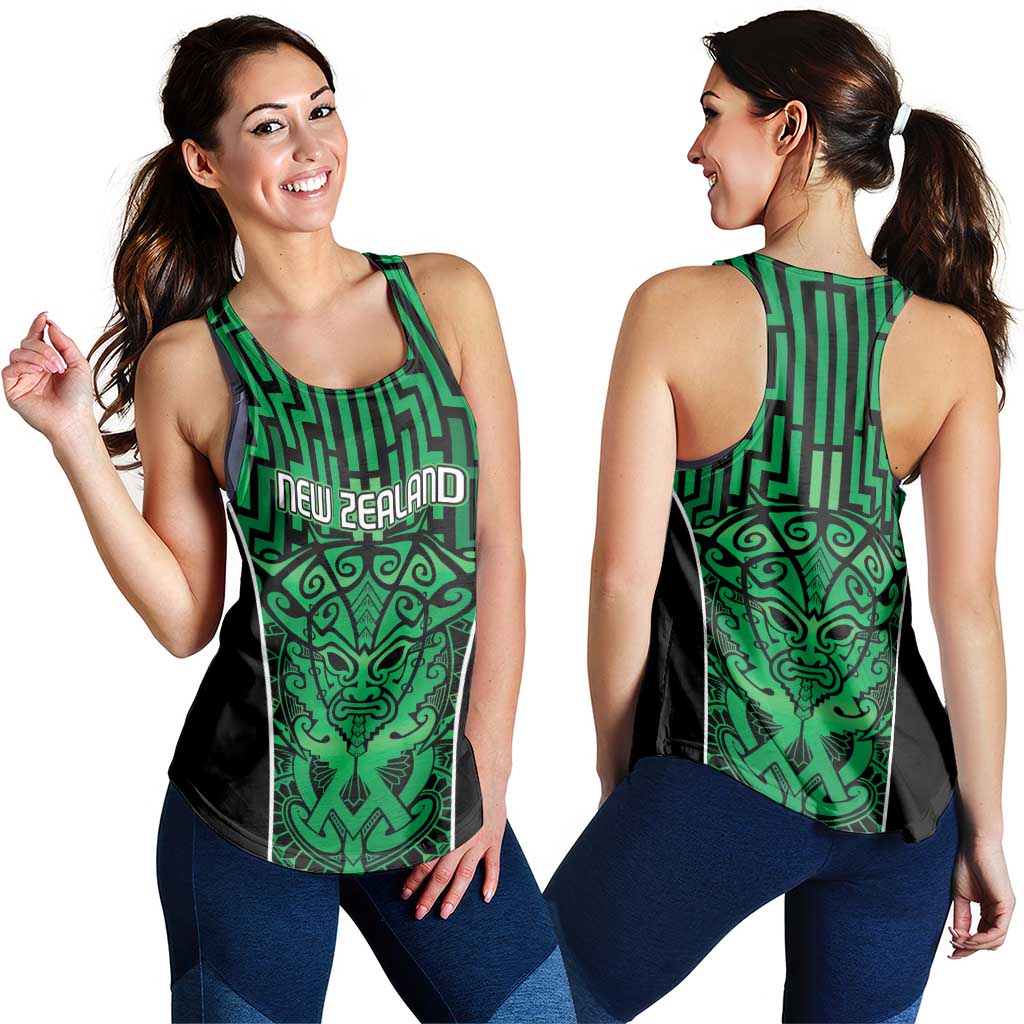 Basketball New Zealand Women Racerback Tank Green Maori Ta Moko Indigenous - Polynesian Pride