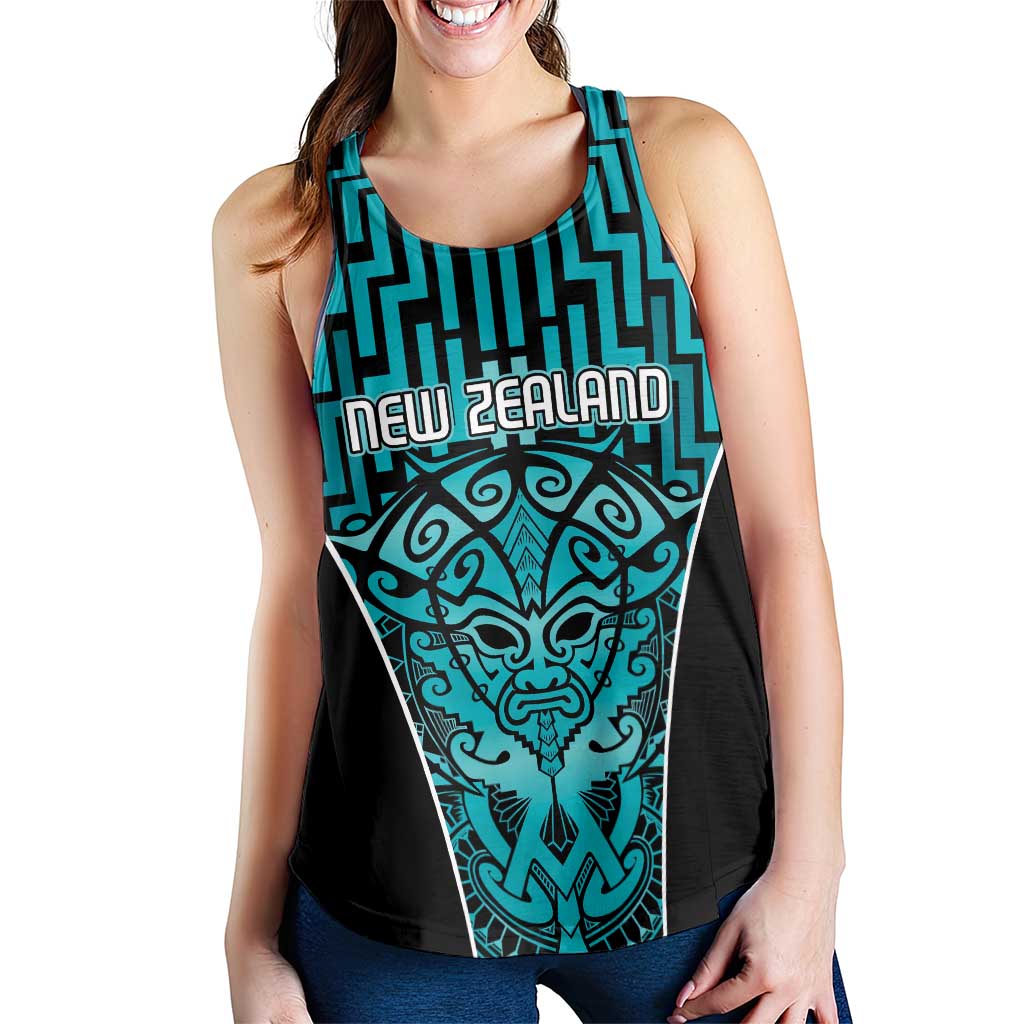 Basketball New Zealand Women Racerback Tank Teal Maori Ta Moko Indigenous - Polynesian Pride