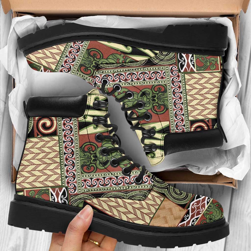 Beige Aotearoa Kowhaiwhai Pattern All Season Boots NZ Maori Quilt Style - Polynesian Pride
