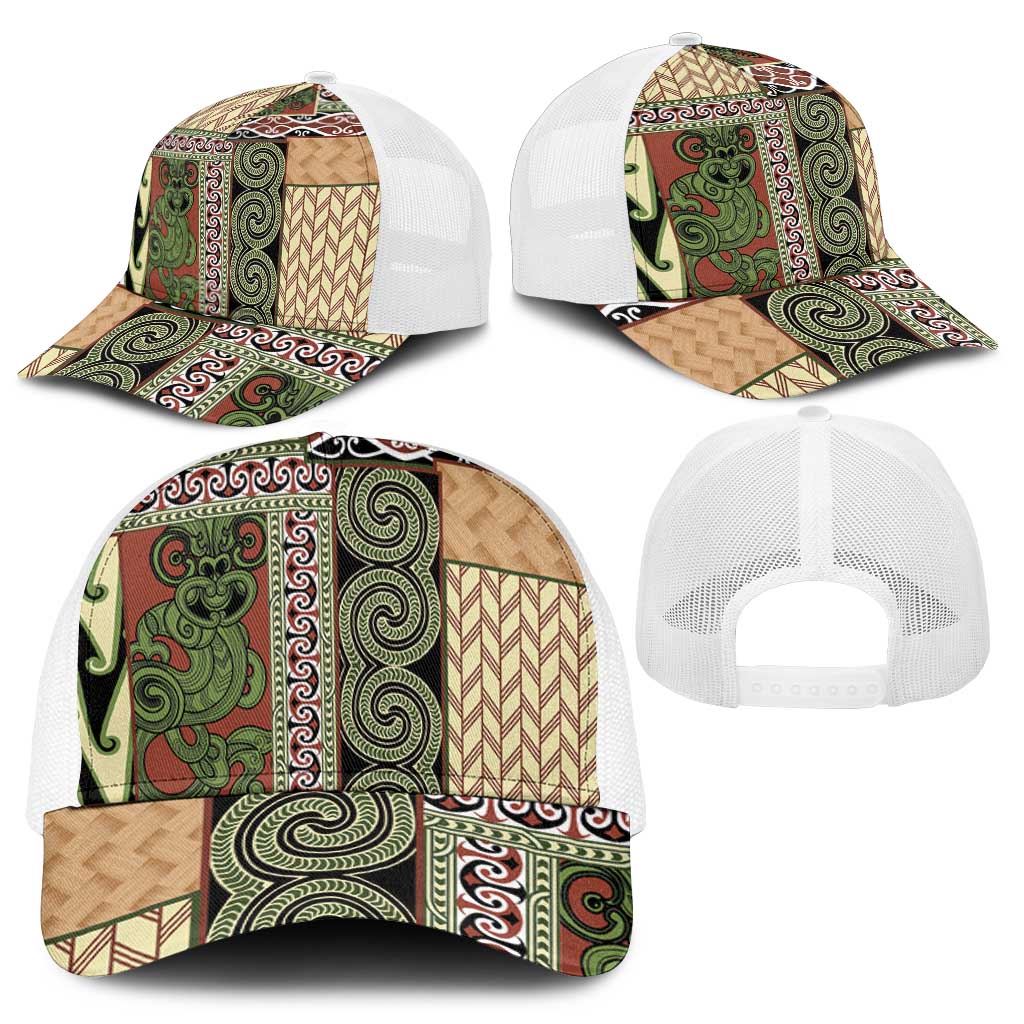 Beige Aotearoa Kowhaiwhai Pattern Baseball Net Cap NZ Maori Quilt Style - Polynesian Pride