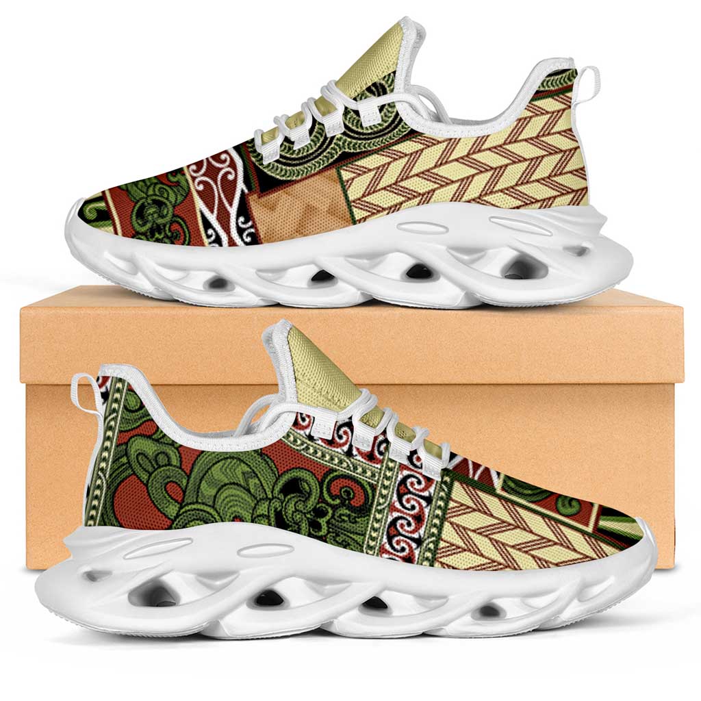 Beige Aotearoa Kowhaiwhai Pattern Clunky Sneakers NZ Maori Quilt Style - Polynesian Pride
