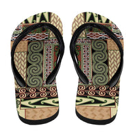 Beige Aotearoa Kowhaiwhai Pattern Flip Flops NZ Maori Quilt Style - Polynesian Pride