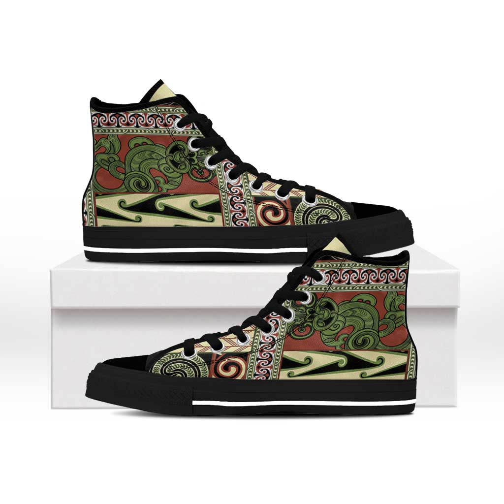 Beige Aotearoa Kowhaiwhai Pattern High Top Shoes NZ Maori Quilt Style - Polynesian Pride