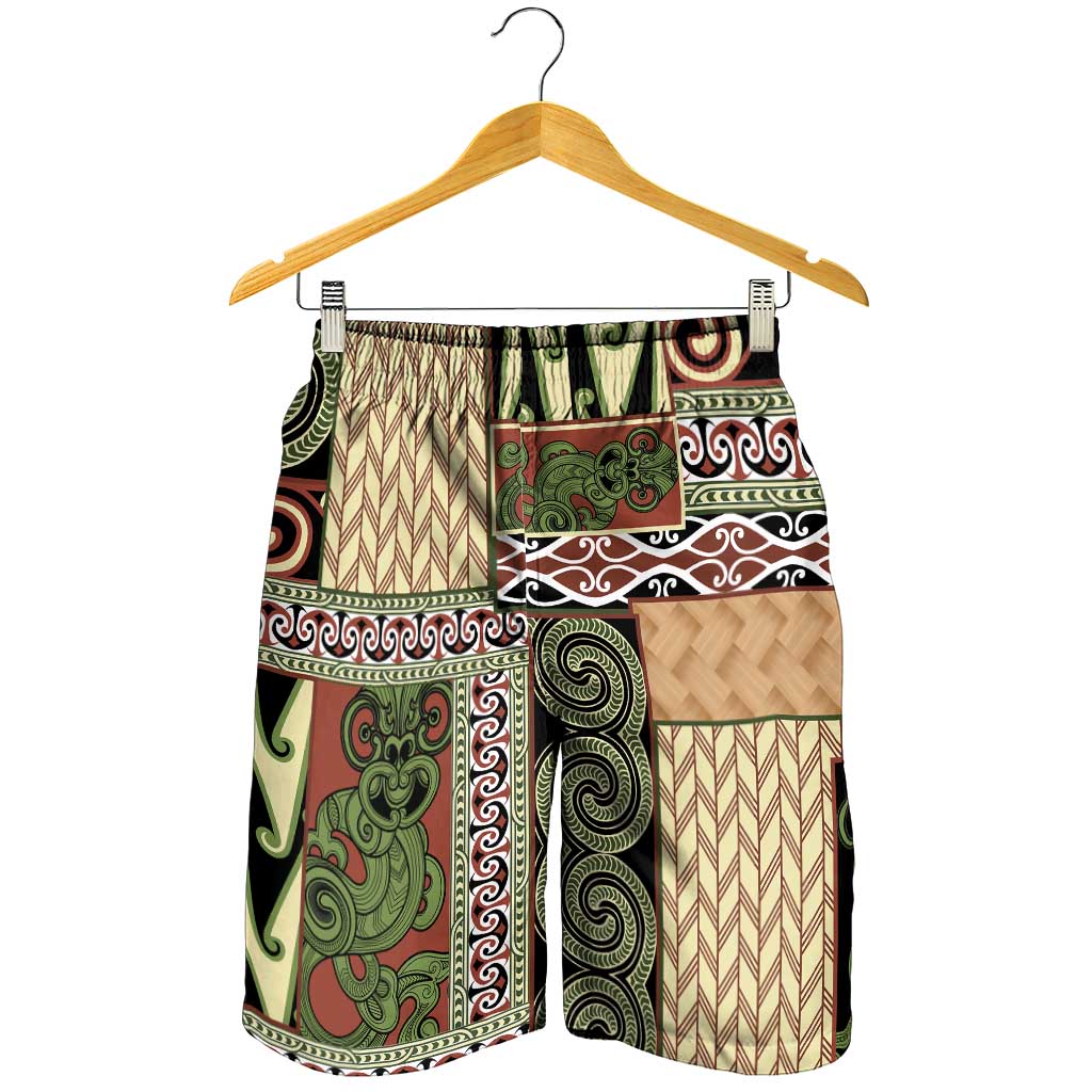 Beige Aotearoa Kowhaiwhai Pattern Shorts for Men NZ Maori Quilt Style - Polynesian Pride