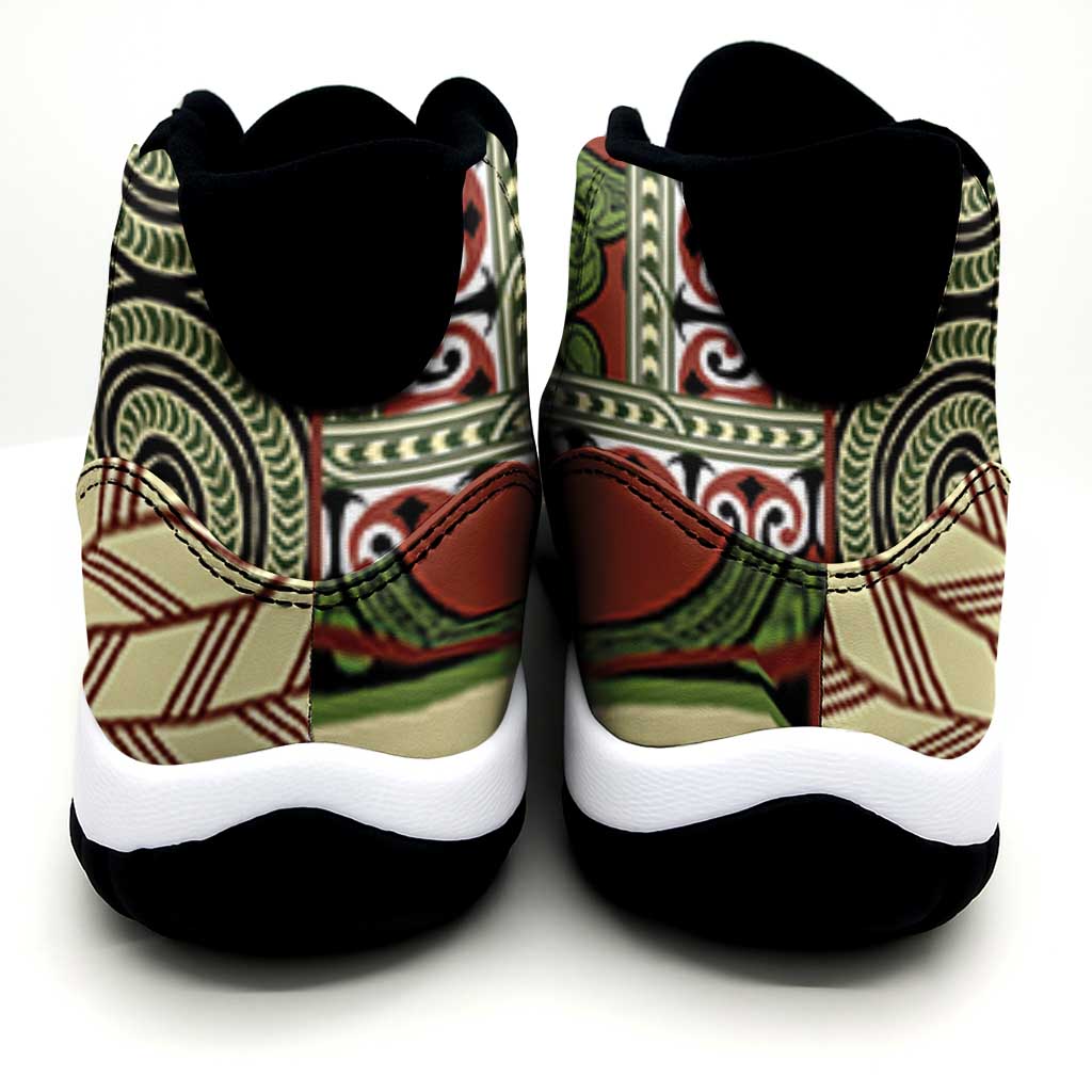 Beige Aotearoa Kowhaiwhai Pattern Sneakers J11 NZ Maori Quilt Style - Polynesian Pride