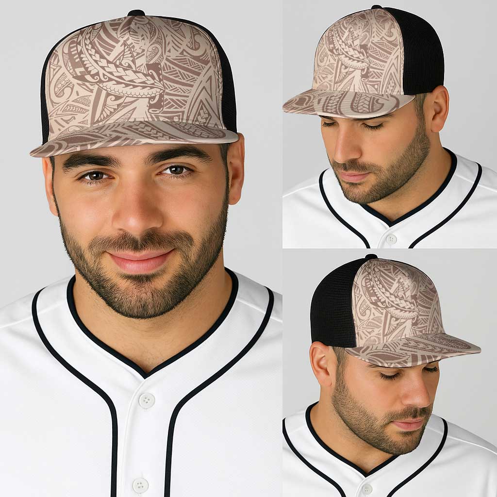 Beige Gradient Polynesia Baseball Net Cap Hawaiian Tribal Hammerhead Shark Tattoo - Polynesian Pride