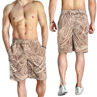Beige Gradient Polynesia Shorts for Men Hawaiian Tribal Hammerhead Shark Tattoo - Polynesian Pride