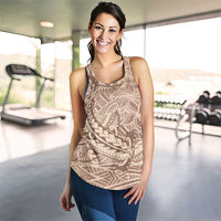 Beige Gradient Polynesia Women Racerback Tank Hawaiian Tribal Hammerhead Shark Tattoo - Polynesian Pride