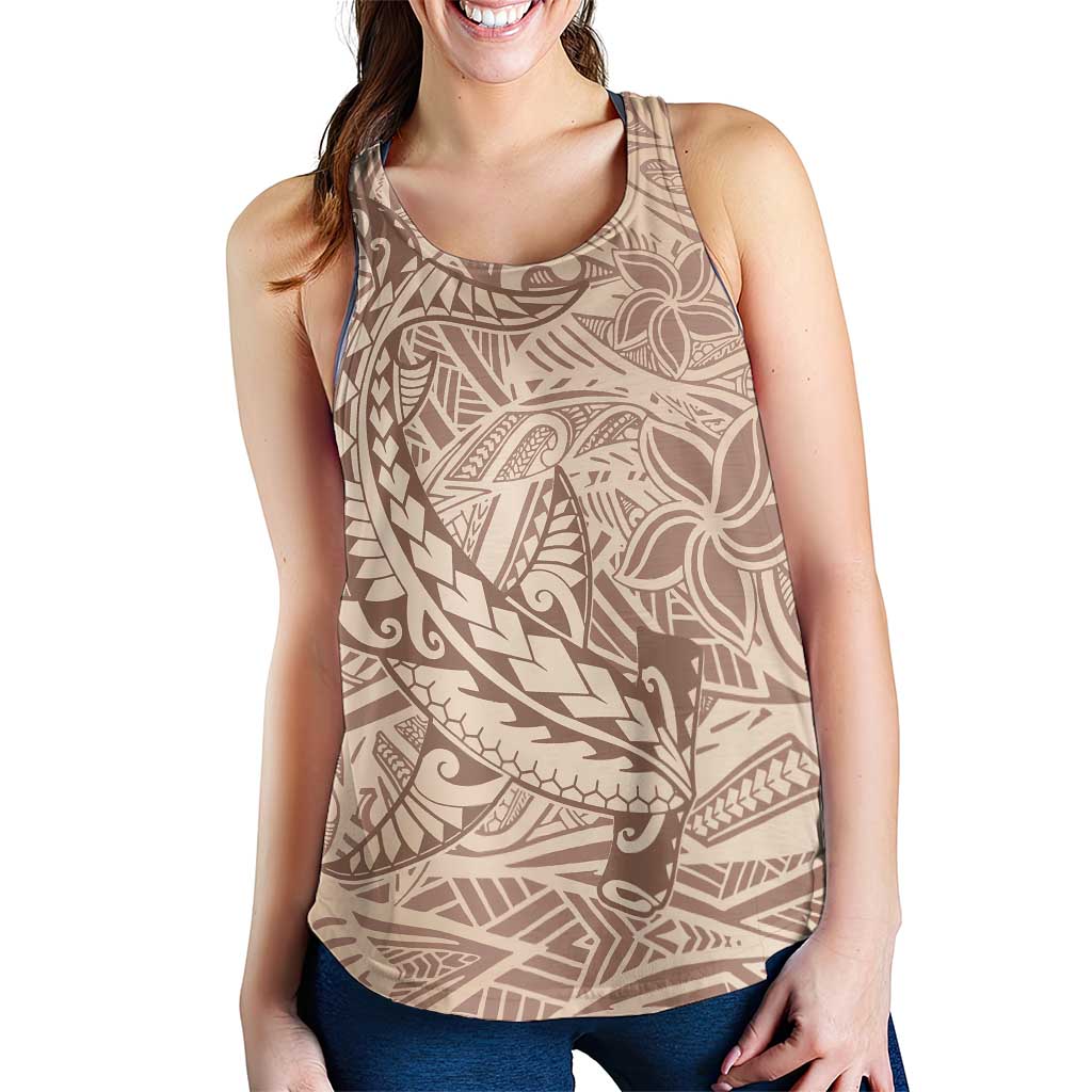 Beige Gradient Polynesia Women Racerback Tank Hawaiian Tribal Hammerhead Shark Tattoo - Polynesian Pride