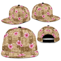 Beige Hawaii Hibiscus With Tropical Flowers Motifs Snapback Cap - Polynesian Pride