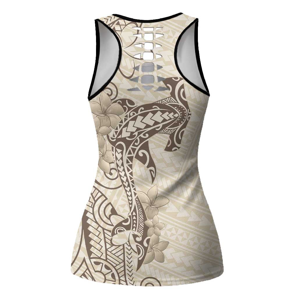 Beige Hawaii Hollow Tank Top Hammerhead Shark Tattoo Curve Polynesian - Polynesian Pride