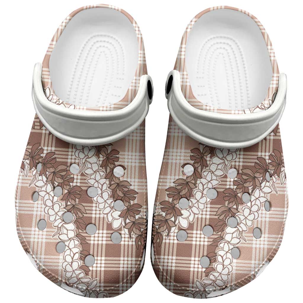 Beige Hawaii Palaka Clogs Shoes Hawaiian Honohono Lei